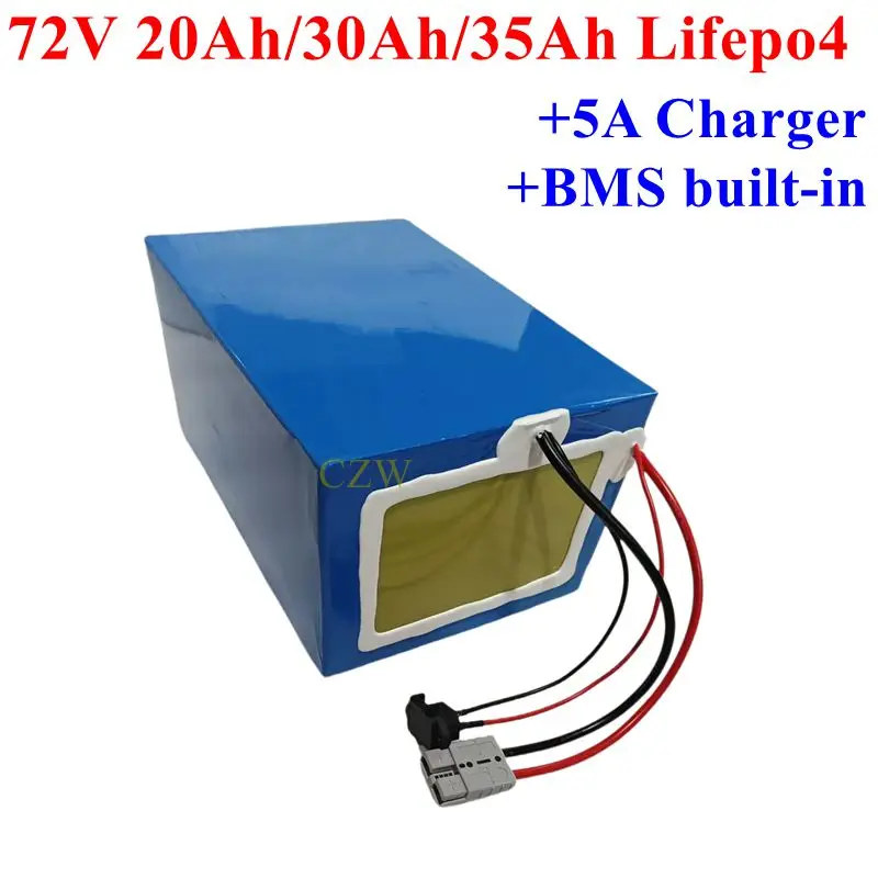 

CZW 72V 20Ah 30Ah 35Ah Lifepo4 lithium battery with BMS for 72V 2000W 3000W Electric two 2 three 3 wheels+5A Charger