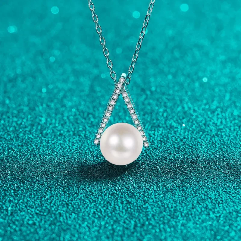 Women Geometric Jewelry 925 Sterling Silver Freshwater Pearl Necklace VVS D Color Moissanite Engagement Wedding Chokers
