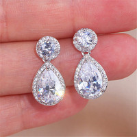 Gorgeous 925 Sterling Silver Drop Earrings for Women Shiny Luxury Waterdrop Cubic Zirconia Fashion Wedding Bride Jewelry Gift