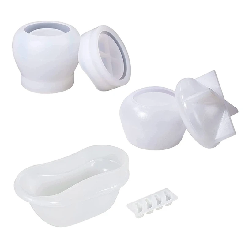 3Pcs Jar Resin Molds Silicone Jar Resin Molds with Lid,Bathtub Storage Box Mold for Trinkets,Rings