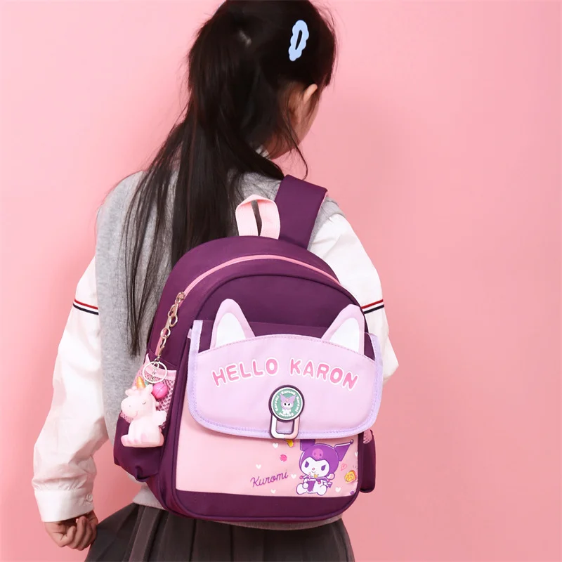 Mochila escolar de dibujos animados Sanrio Kulomi, mochila ligera simple de gran capacidad, colores contrastantes frescos