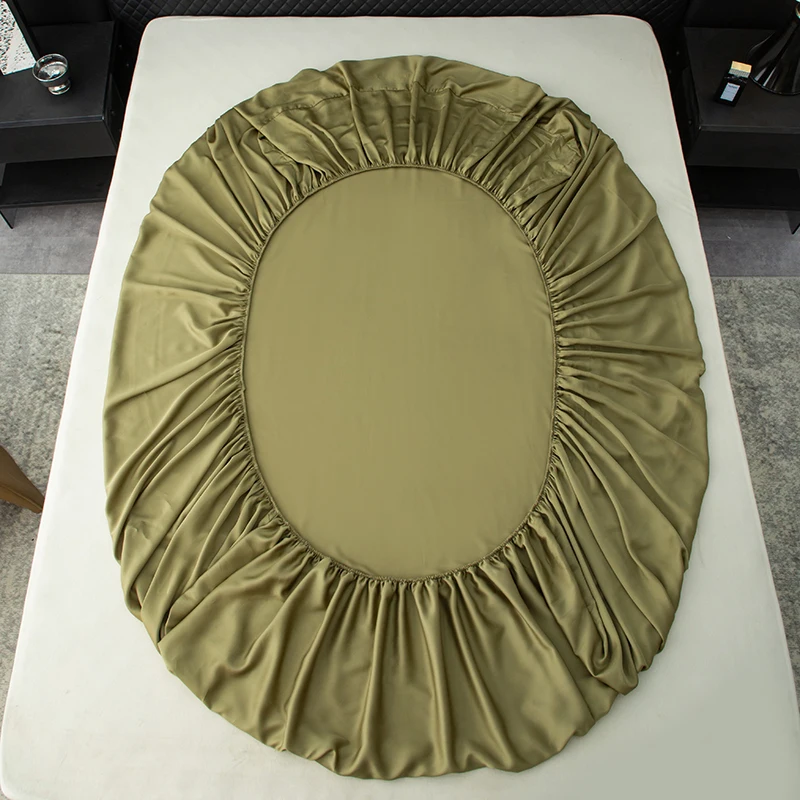 Silky Summer Cooling Fitted Sheet 180*200+30cm Height Green Lyocell Fiber Deep Pocket Mattress Cover Home Hotel Bedspread
