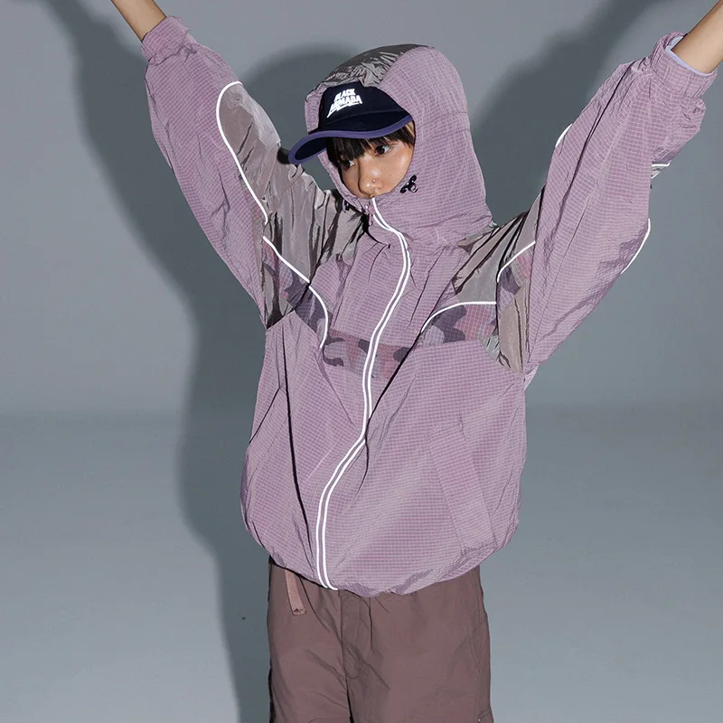 

Мужская и женская уличная светоотражающая полоска, спортивная легкая свободная повседневная куртка с капюшоном Techwear, уличная спортивная куртка, университетские куртки