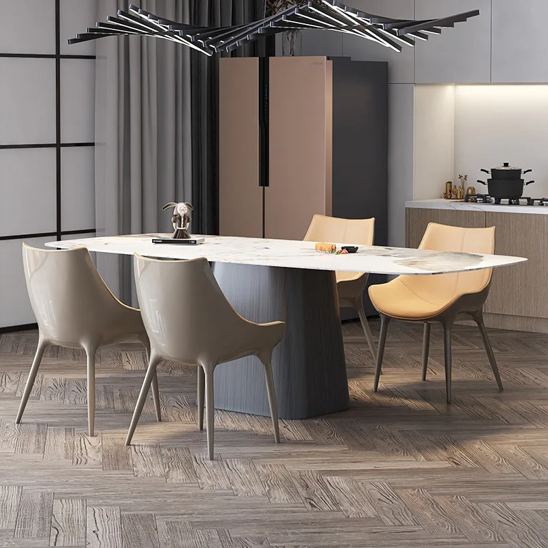 Light luxury bright rock plate dining table modern household rectangular dining table and chair combination Nordic style Interne