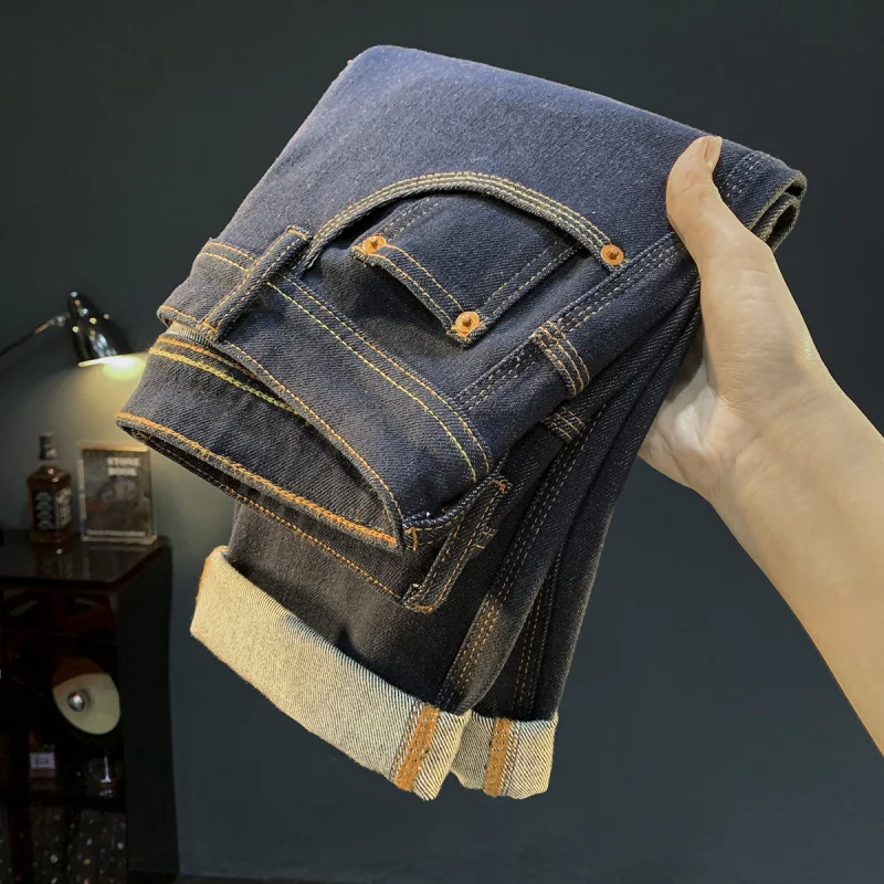 

Light luxury fashionable jeans men, autumn 2025 new style, loose and slimming, dark blue trendy plus size men's pants