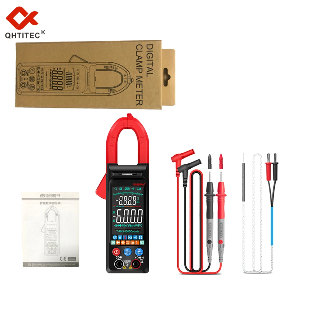 Qhttec – multimètre à pince numérique, 6000 points, courant DC/AC, 400a, grand écran couleur, testeur de tension Hz NCV