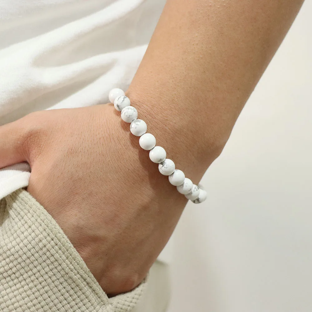 Trend ige Naturstein perlen Tigerauge Armband 8mm runde Amazonit Howlite Quarz Perlen elastische Armbänder Frauen Männer Yoga Schmuck – Detail 20