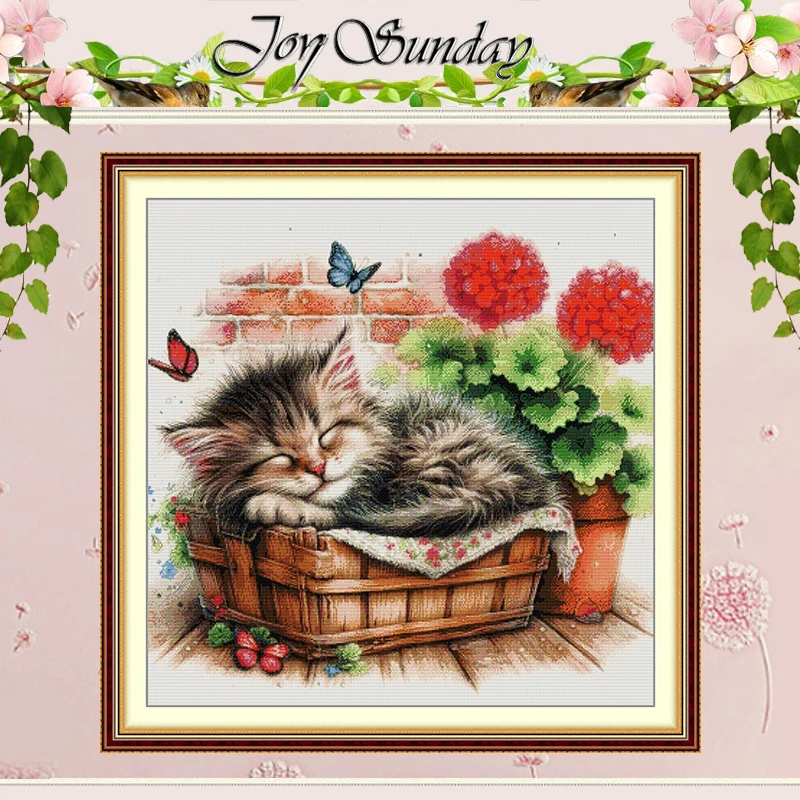 

Sleeping Cat Animals Patterns Counted Cross Stitch Set DIY 11CT 14CT 16CT HD Stamped DMC Cross-stitch Kit Embroidery Needlework