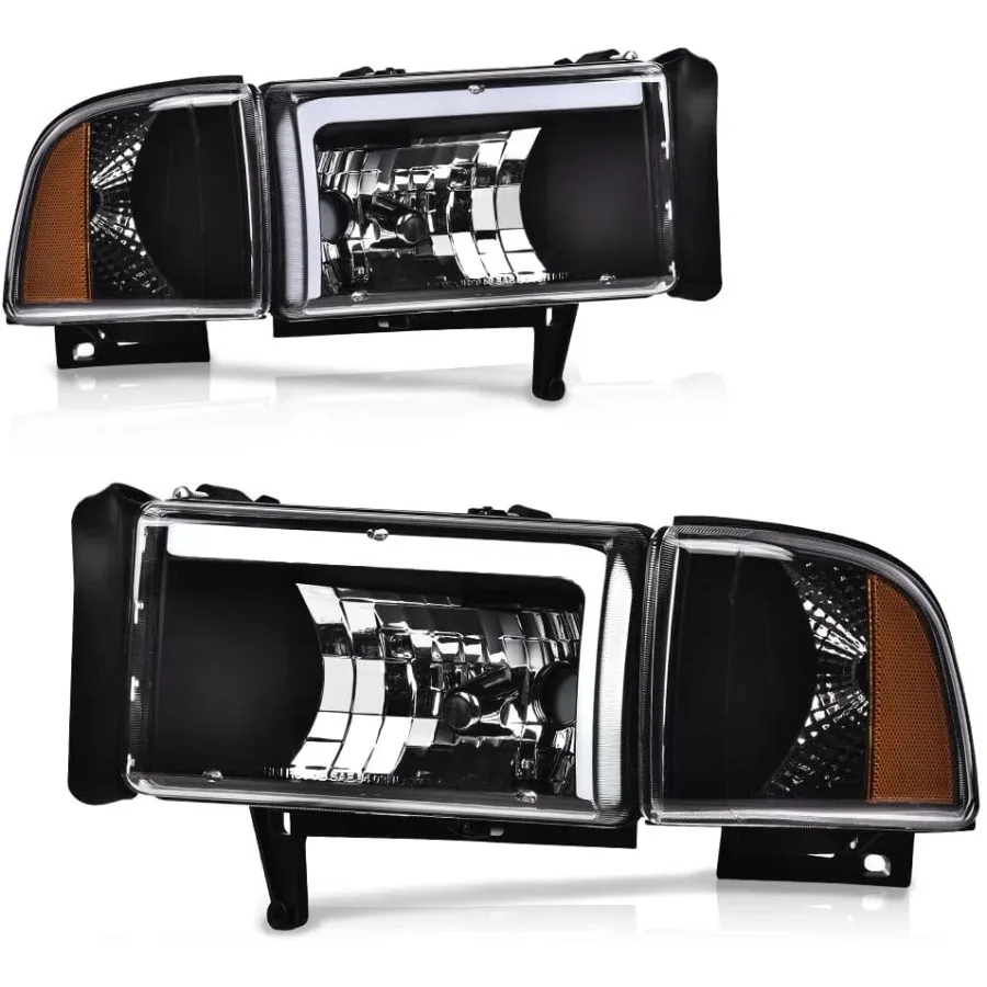 

LED Headlights Assembly for Dodge Ram 1500 19942001 and Ram 2500 3500 19942002 Clear Lens with Black Housing and Amber Reflecto
