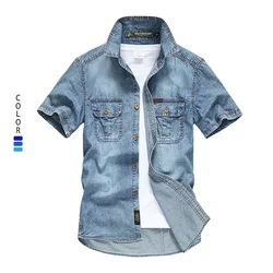 Shirt Men's Clothing Men's Shirt Short Sleeve Shirts Denim Shirt Tiki Fashion Blouses Social T-shirts Luxury Hawaiian Cotton