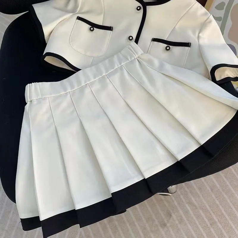 

Baby Girl Summer Set Fashionable New Style Children's College Style Shirt+Pleated Skirt Two-piece Set