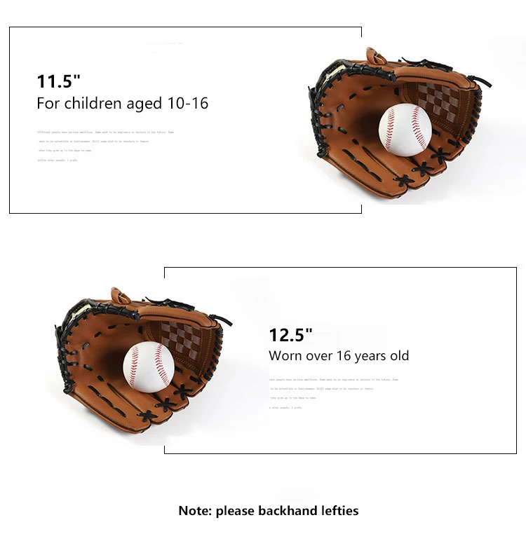 9.5/10.5/11.5/12.5inches Thicken Infield Pitcher Baseball Gloves Softball Gloves Children Teenagers Adults Full Baseball Gloves