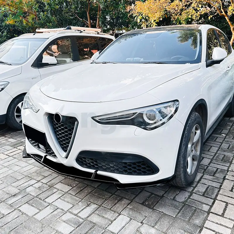 

Для Alfa Romeo Stelvio 2017 + автомобильный передний бампер, спойлер, губа из углеродного волокна/глянцевый черный нижний сплиттер, комплект защиты кузова