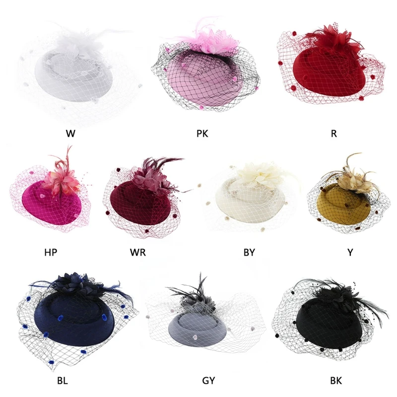 Fascinator Hat Mesh Veil Flower Feather Beaded Wedding Cocktail Headwear