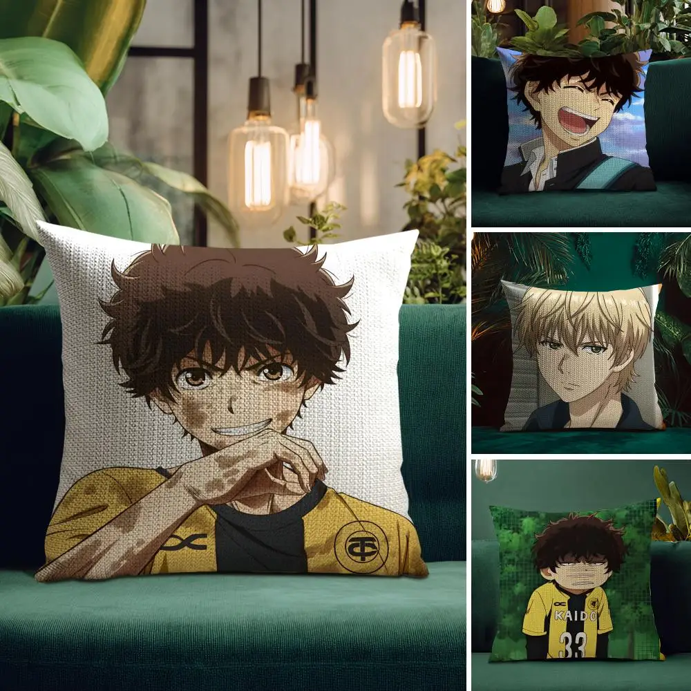 Funda de almohada Anime A-Aoashi, tela orgánica de lino Natural, impresión de doble cara, transpirable, perfecta para decoración del hogar
