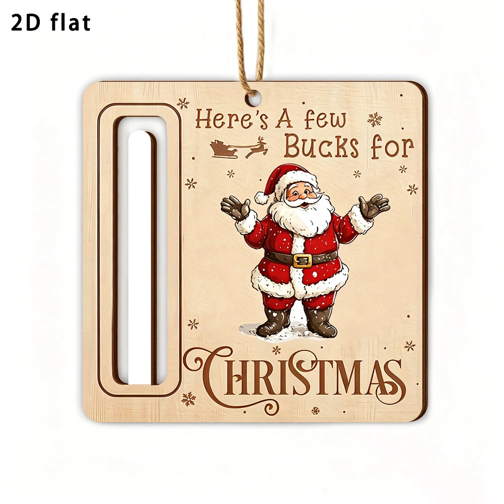 Wooden Christmas Money Holder Hanging Sign, Santa Claus Cash Gift Plaque, Xmas Money Holder Ornament with Jute Rope