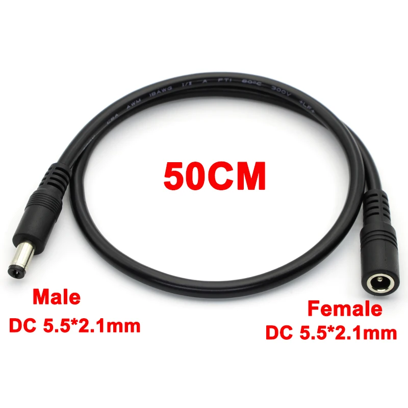 DC 12V Connector 5.5x2.1mm Male to Female Power Extension Cable 18AWG 10A For CCTV LED Strip Light Camera Cord Adapter 50CM
