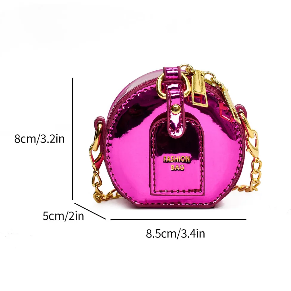 Mini Bag Round Handbag Lipstick Pouch Coin Purse For Women Glossy PU Leather Crossbody Bag Lady Girls Fashion Sling Bag