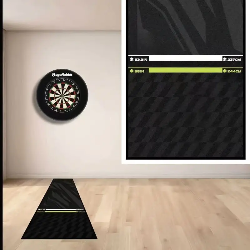 VIKAMA Geometric Black Dart Runner Mat Dual Standard Throw Line Non Slip Shock Absorbent Darts Floor Rug Game Room