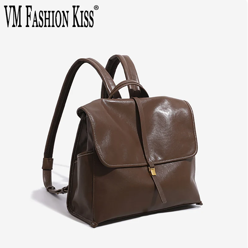 

Women Vintage Microfiber Leather Backpack Large Capacity Flip Top Wear Commuter Bag Adjustable Strap Casual School Laptop Bag