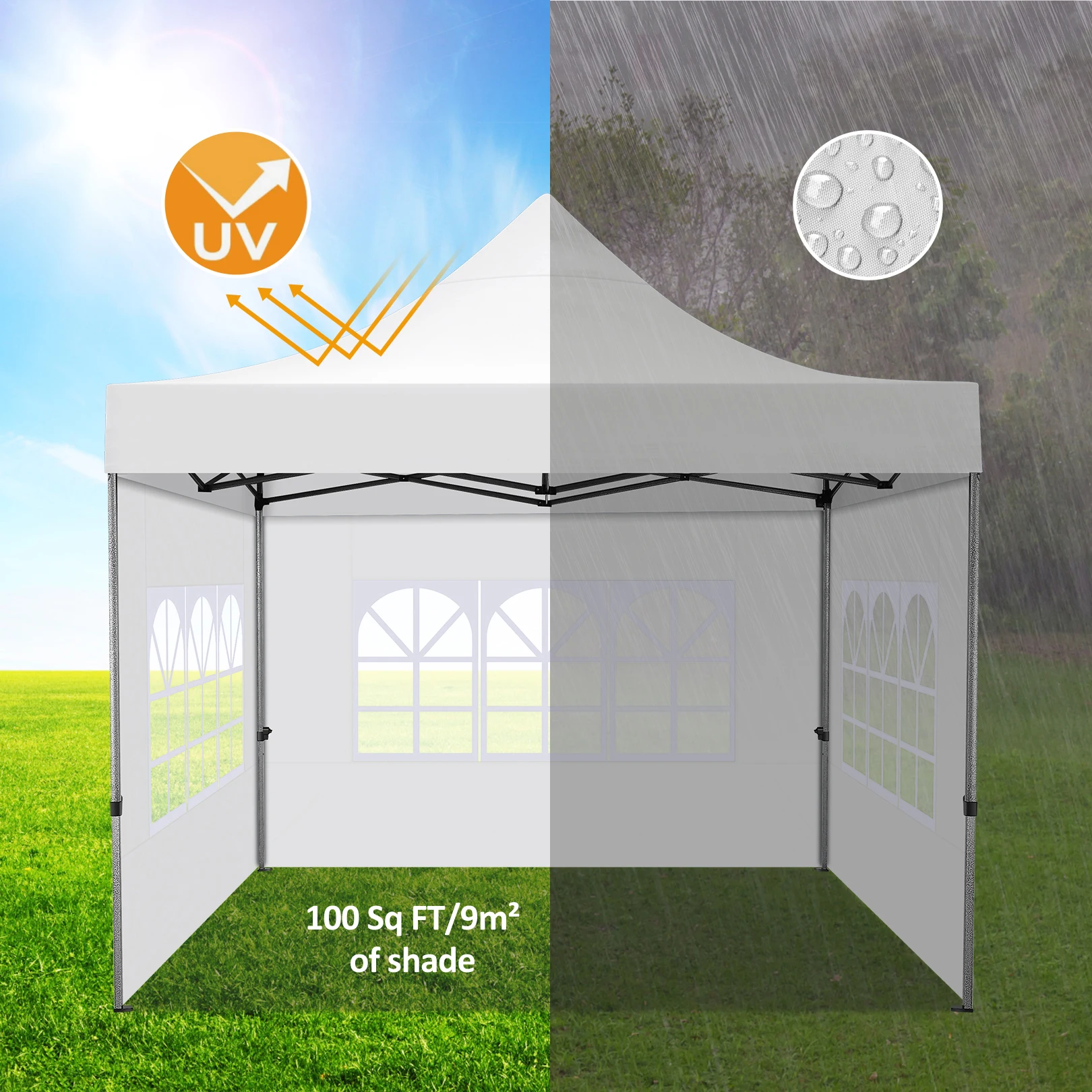 10x10FT Pop Up Canopy Tent with 4 Sidewalls Heavy Duty Commercial Party Tent UPF 50+ Sun Shade Waterproof Outdoor Gazebo Windproof Event Shelter w/ Roller Bag view 7