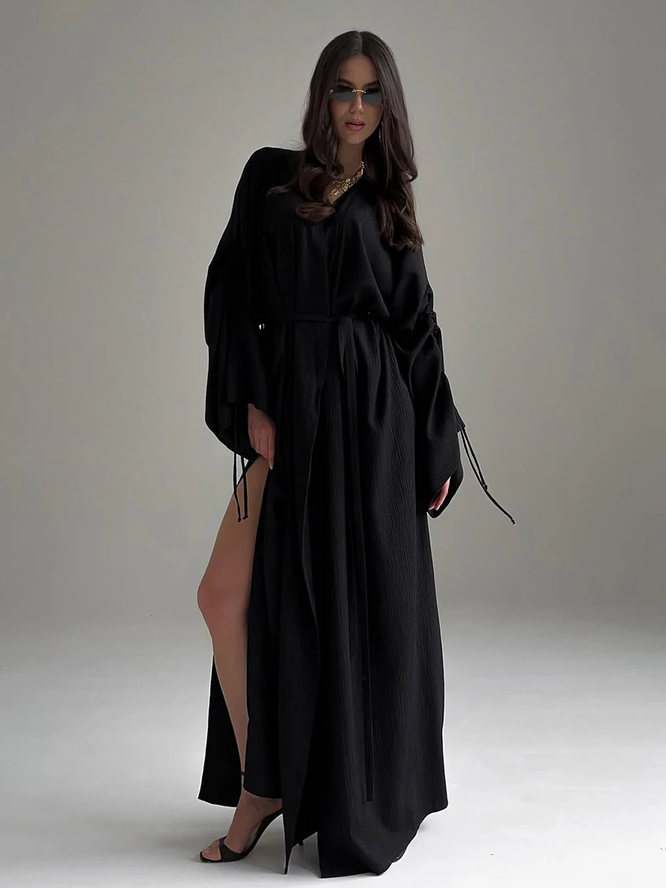 

Marthaqiqi зимняя женская одежда для сна на шнуровке, пижамы с длинными рукавами, халат с v-образным вырезом, ночные рубашки до щиколотки, повседневное женское ночное белье