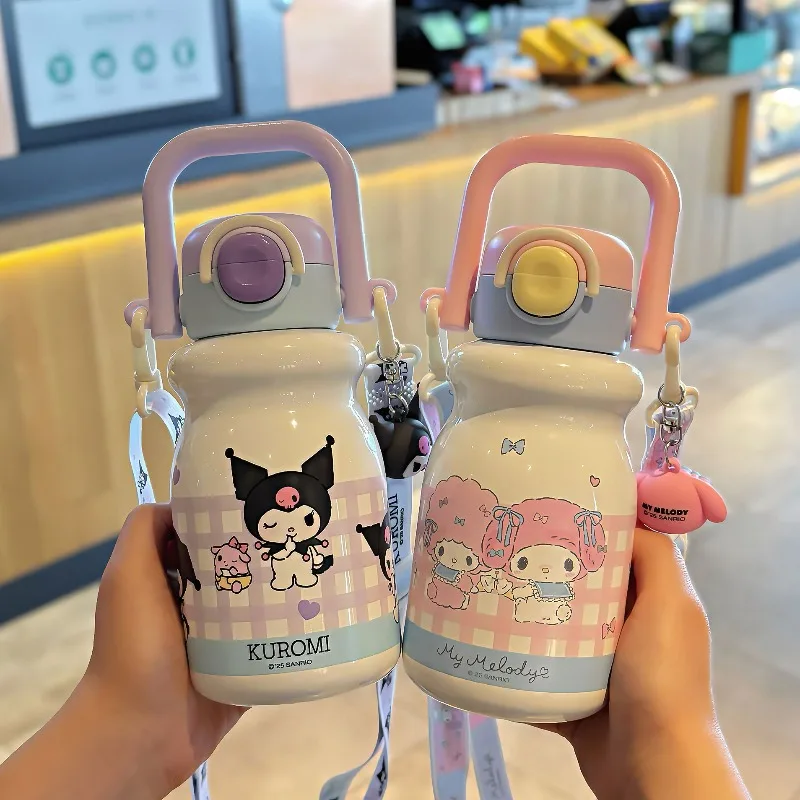 

Kawaii Kuromi My Melody Cinnamoroll Pochacco SanrioStudent Cute Cartoon Stainless Steel Thermos Cup Straw Cup Gift for Kids