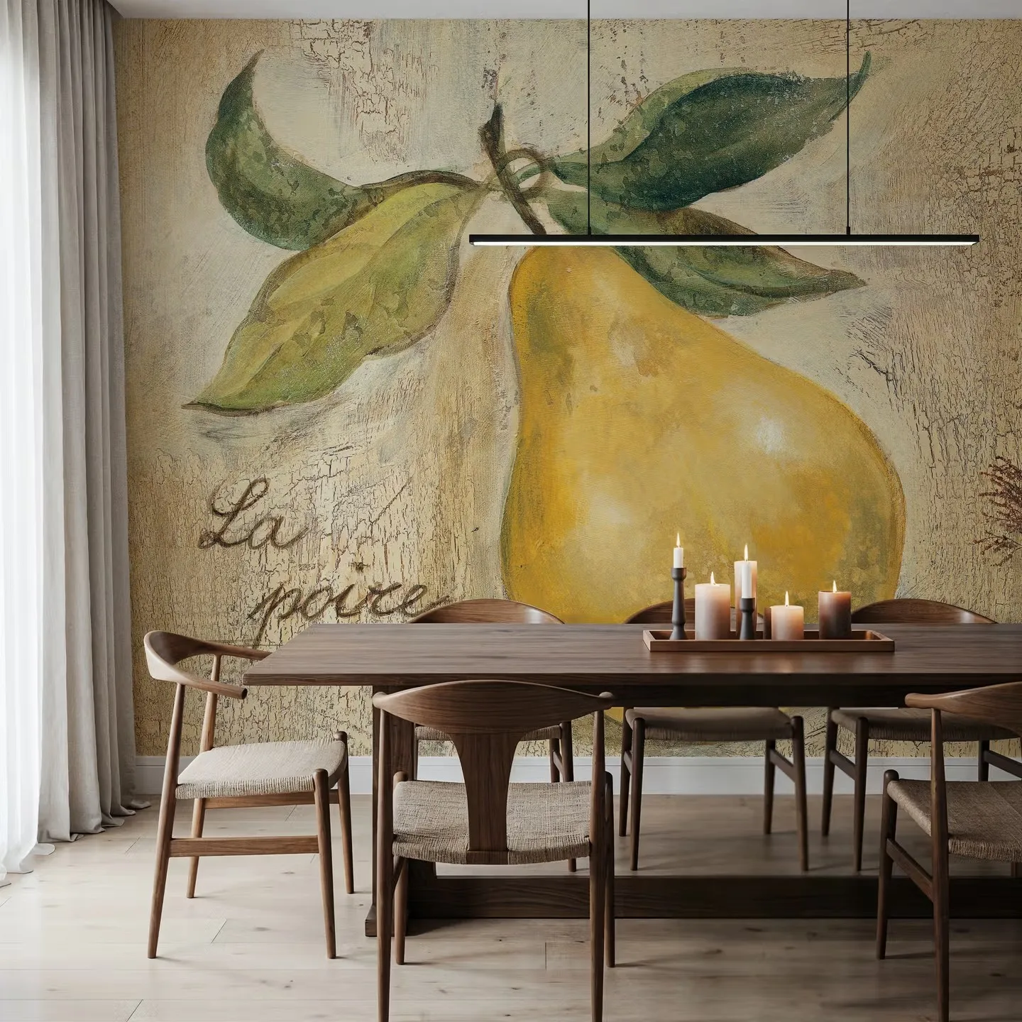 Customized mural, retro French countryside style, fruit painting wallpaper nostalgic wall crack decoration painting 3d wallpaper