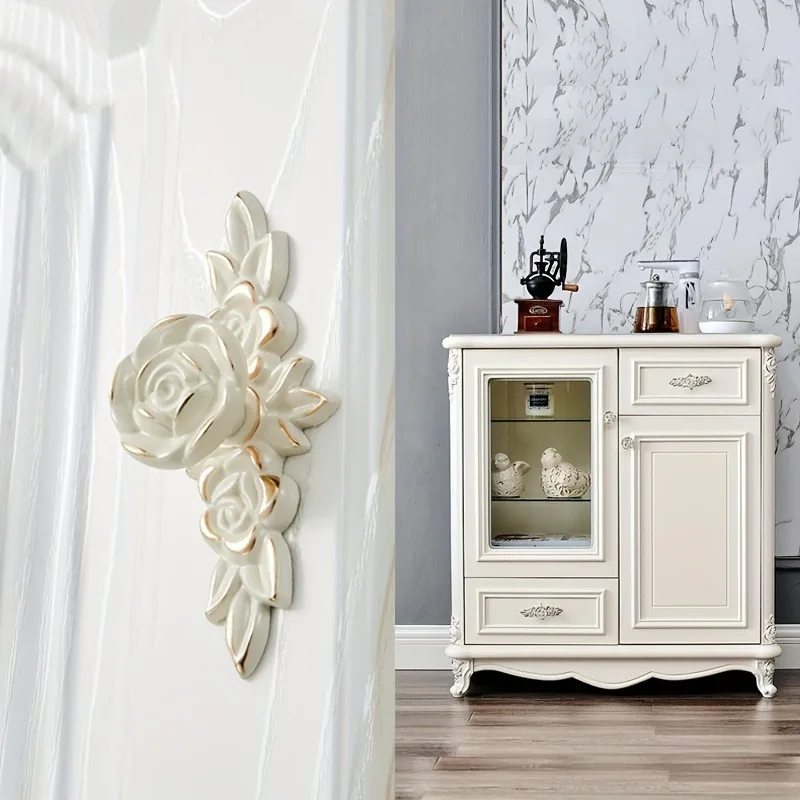 Retro Ivory Rose style Cabinet Handles and Knobs Modern Simple Wardrobe Drawer Door Pulls Furniture Hardware