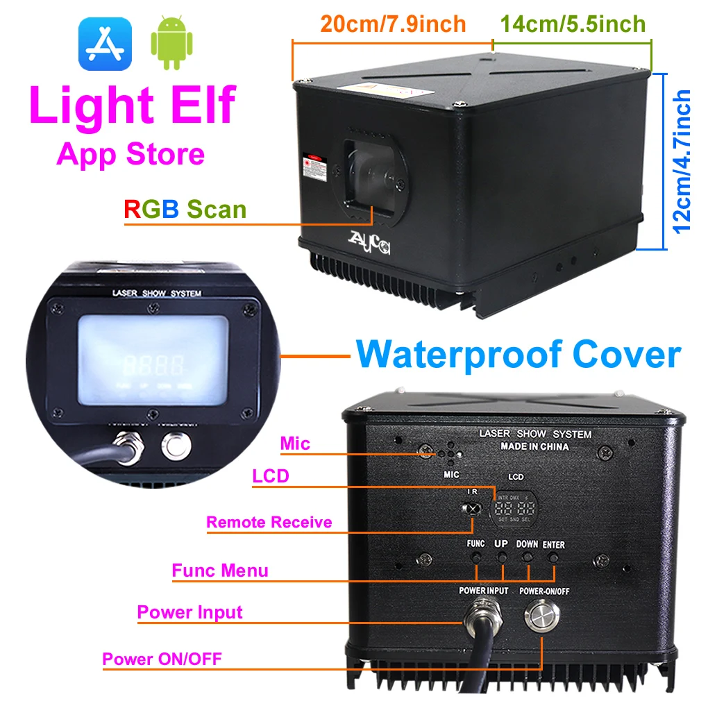 Pro Waterproof IP65 3W RGB Christmas Animation Laser Projector Lights + Apple & Android Phone Bluetooth APP Party Stage Lighting