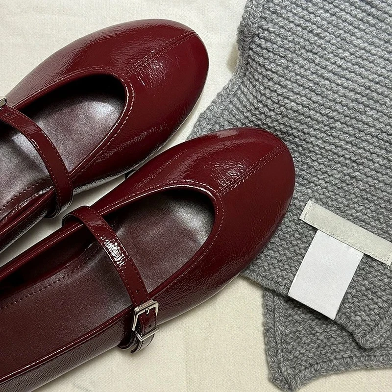 PU Leather Mary Jane Flats for Women Red Buckle Strap Shallow Casual Shoes Elegant Retro Spring Autumn Streetwear Loafers view 4