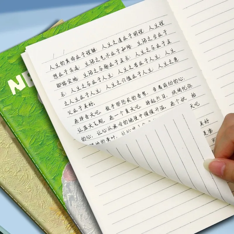 4pcs Cute Cartoon Notebook Student Thick Notepad Stitched Soft Cover Lined Office Exercise Book