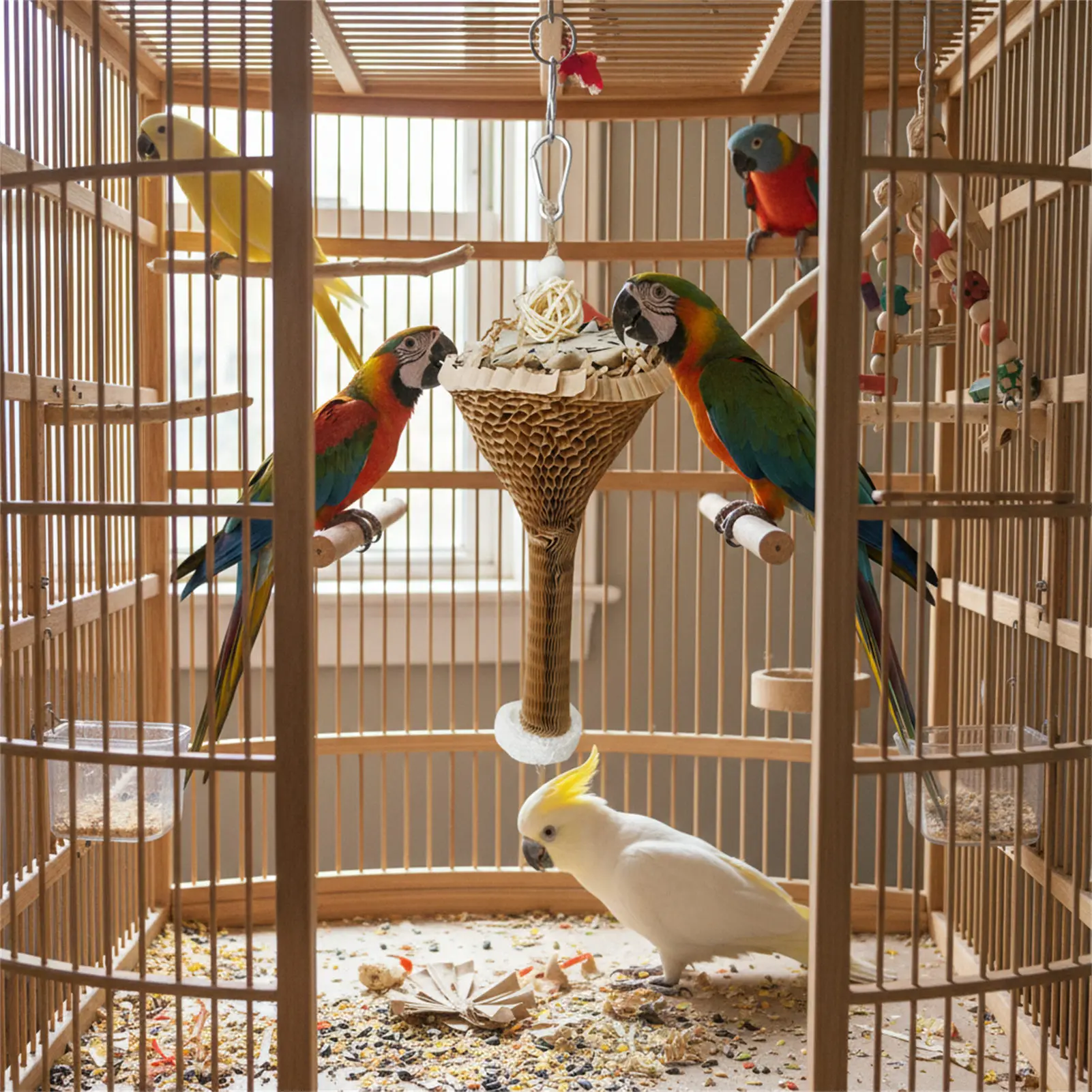Natural Parrot Chew Toy Destructible Foraging Enrichment for Medium Large Birds Palm Leaf Paper Roll Cage Accessories