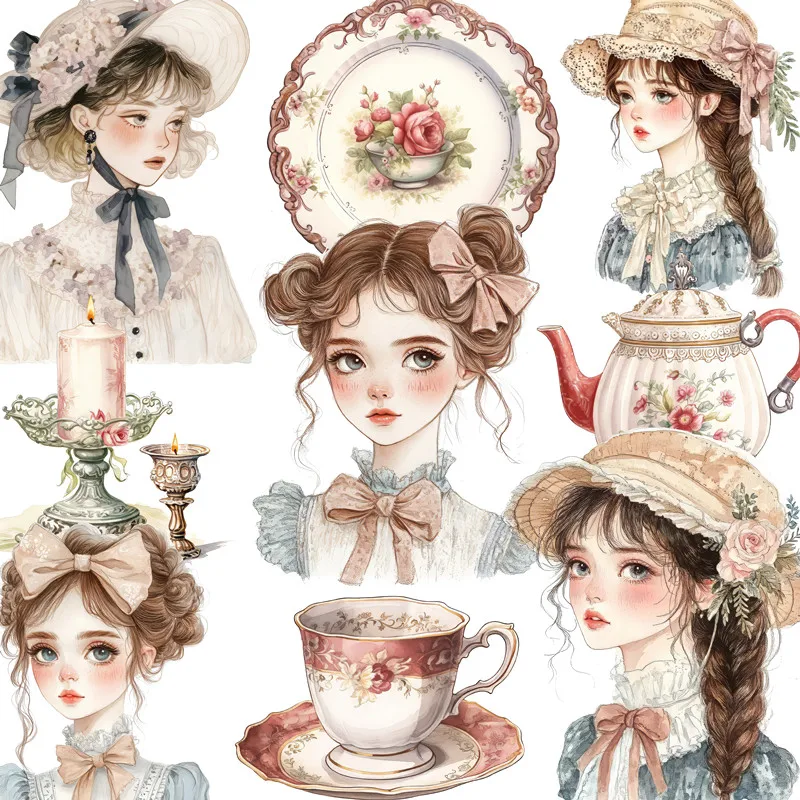 Teacup Girl Stickers Crafts And Scrapbooking stickers kids toys book Decorative sticker DIY Stationery