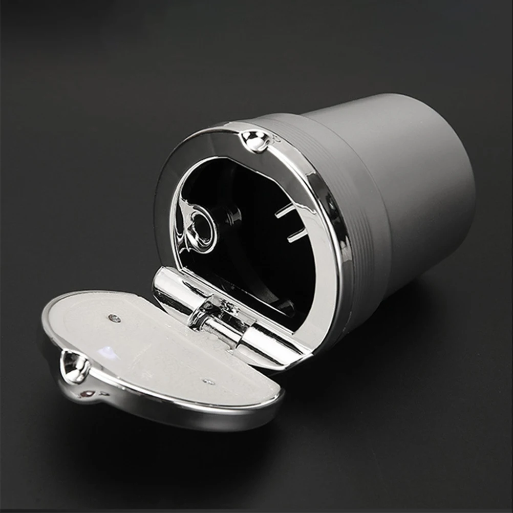 

【】Led Car Ashtray Durable Plastic Aluminum Alloy Vehicle Mounted Smokeless Cigarette Ash Tray With Lid Home Office Auto Cigar