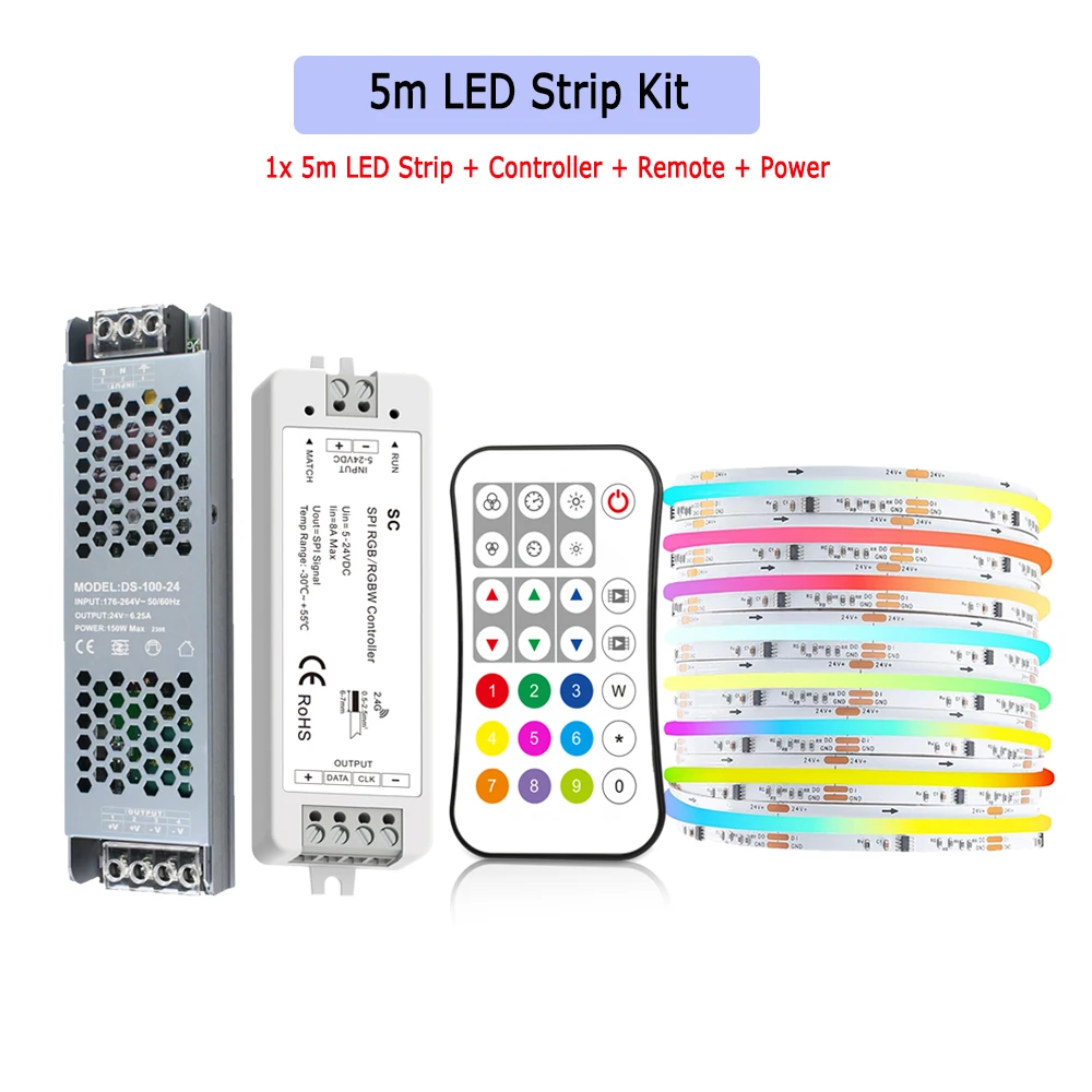 5m 10m 20m COB RGBIC LED-strip 24V WS2811 Adresseerbaar IC Dimbaar Flexibel Party Game Room Light Decor 2.4G RF Afstandsbediening