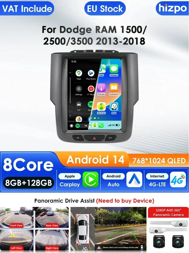Hizpo 9,7 Zoll Autoradio für Dodge RAM 1500 2500 3500 2013-2018 Auto Manuell AC Multimedia Android Auto GPS WLAN FM RDS Autoradio AI 9,7 Zoll Tesla-Stil Intelligenter Bildschirm QLED-Display