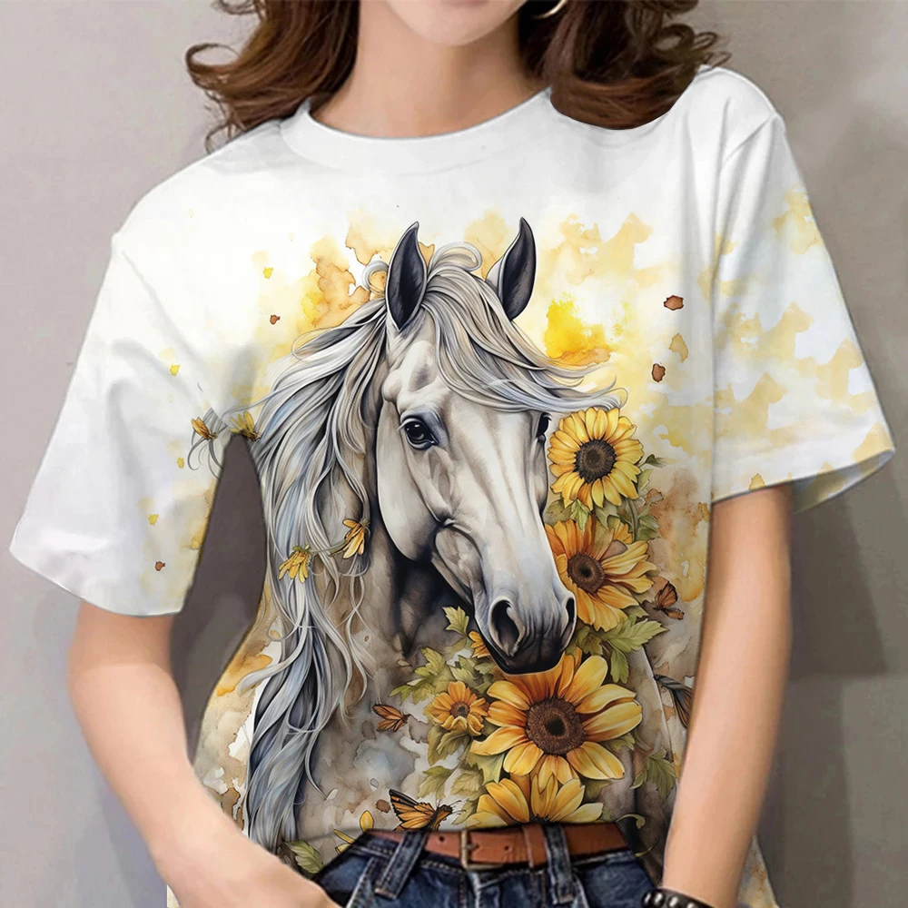 Summer Fashion Horse 3D Print T-shirts Women Streetwear Harajuku Casual Y2k Short Sleeve T Shirt O-neck Tees Tops Clothing