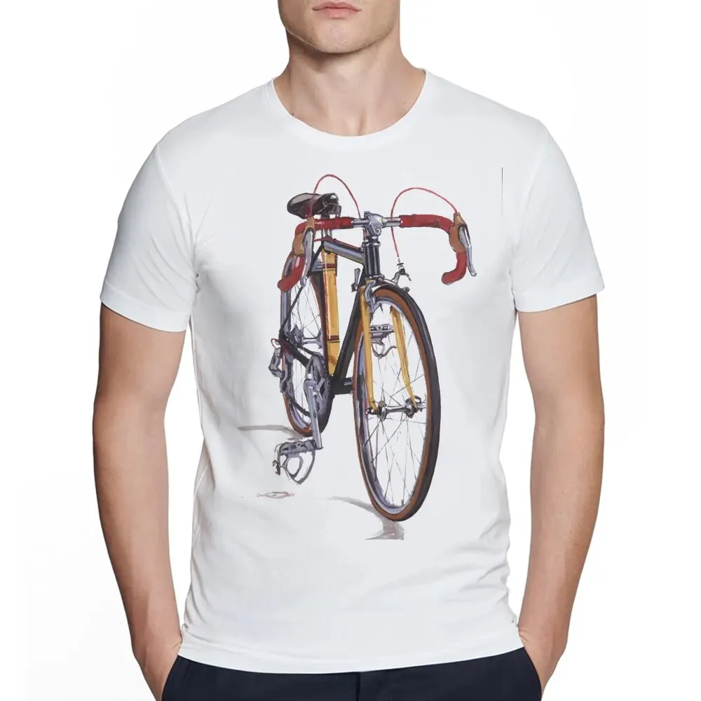 Fixed Gear Bicycle Cyclist Painting T-Shirt New Summer Men Short Sleeve Road Bike Sport Lover White Casual