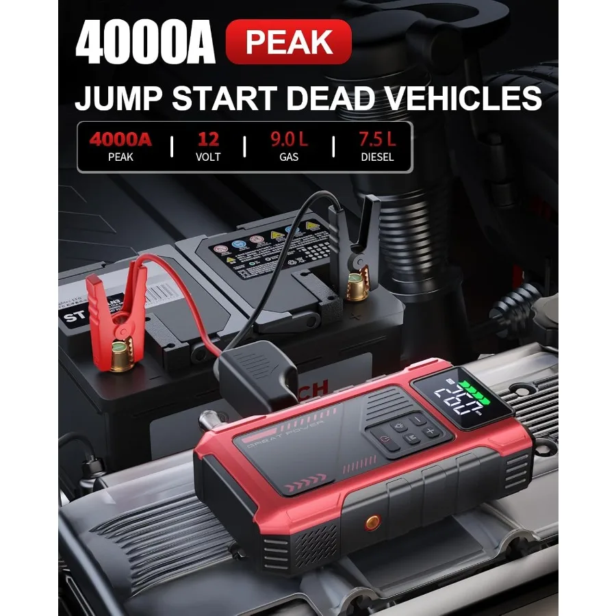 4000A سيارة الانتقال كاتب مع ضاغط الهواء شاحن بطارية محمول ل 12 فولت المركبات حزمة الطاقة يتميز 150PSI منفاخ لإطارات السيارة