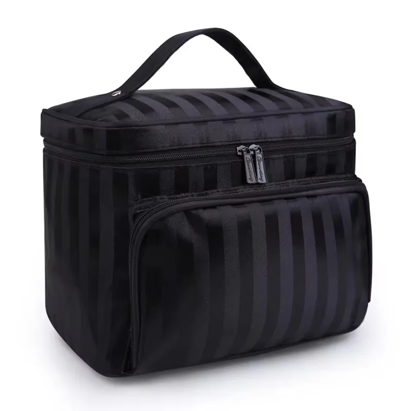  Large Capacity Woman Cosmetic Bags Striped Pattern Organizer Makeup Bag Folding Travel Toiletry Bag  Storage Beauty Bag