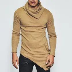 Pile-up Collar Oblique Hem Men Shirt Long Sleeve Irregular Long Sleeve Top Casual Pocket Men T-shirt Streetwear Spring Hoodies