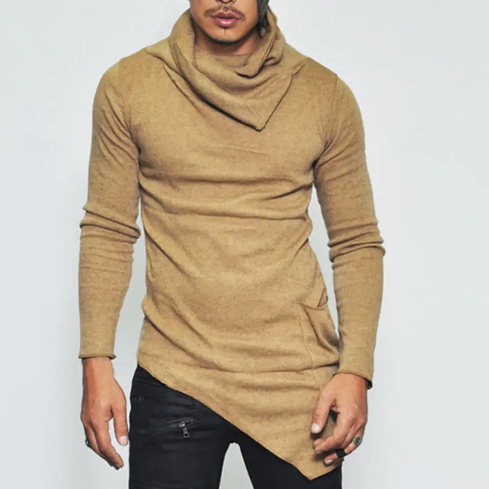 Spiętrzany kołnierz z ukośnym brzegiem koszula męska długi rękaw nieregularny długi rękaw Top Casual Pocket Men t-Shirt Streetwear bluzy z kapturem wiosenne