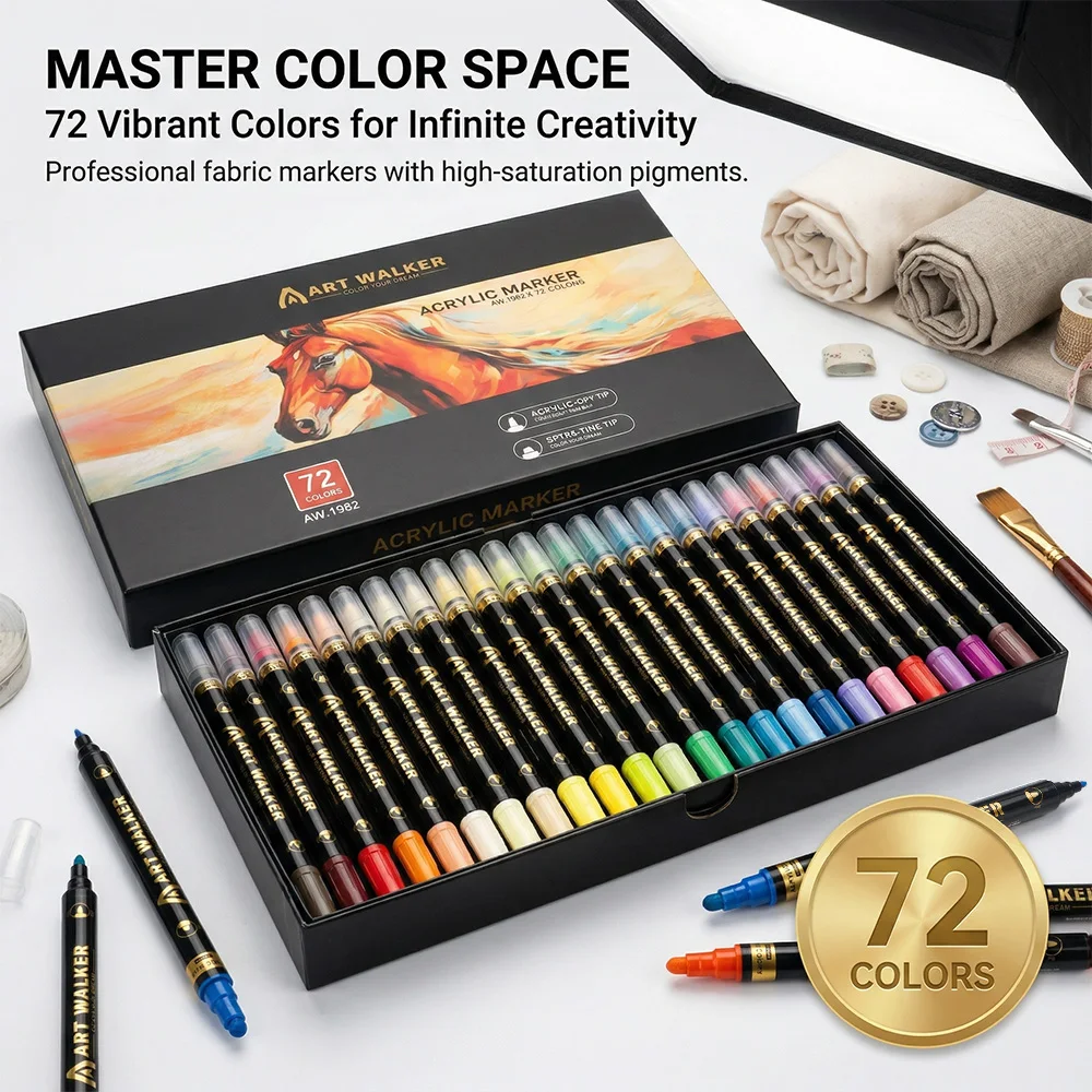 12/24/36/48/60/72 Colors Acrylic Dual Tip Markers Set Non To