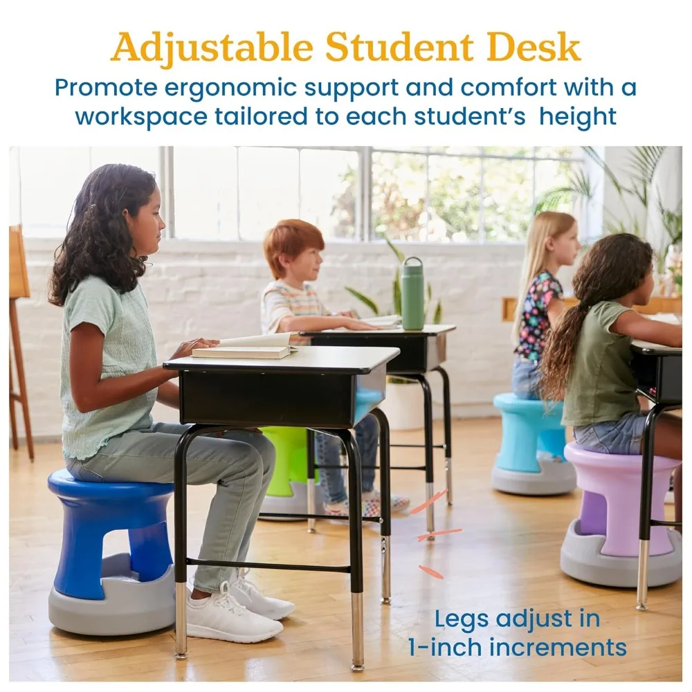 Adjustable Student Desk with Metal Book Box, Open Front Design for Classroom and Home Use