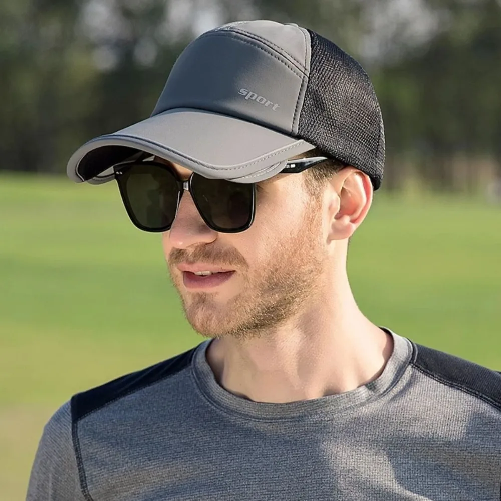 Quick-dry Retractable Wide Brim Baseball Cap Reflect Light Adjustable Men Snapback Hat Breathable Comfortable Mesh Sunscreen Hat