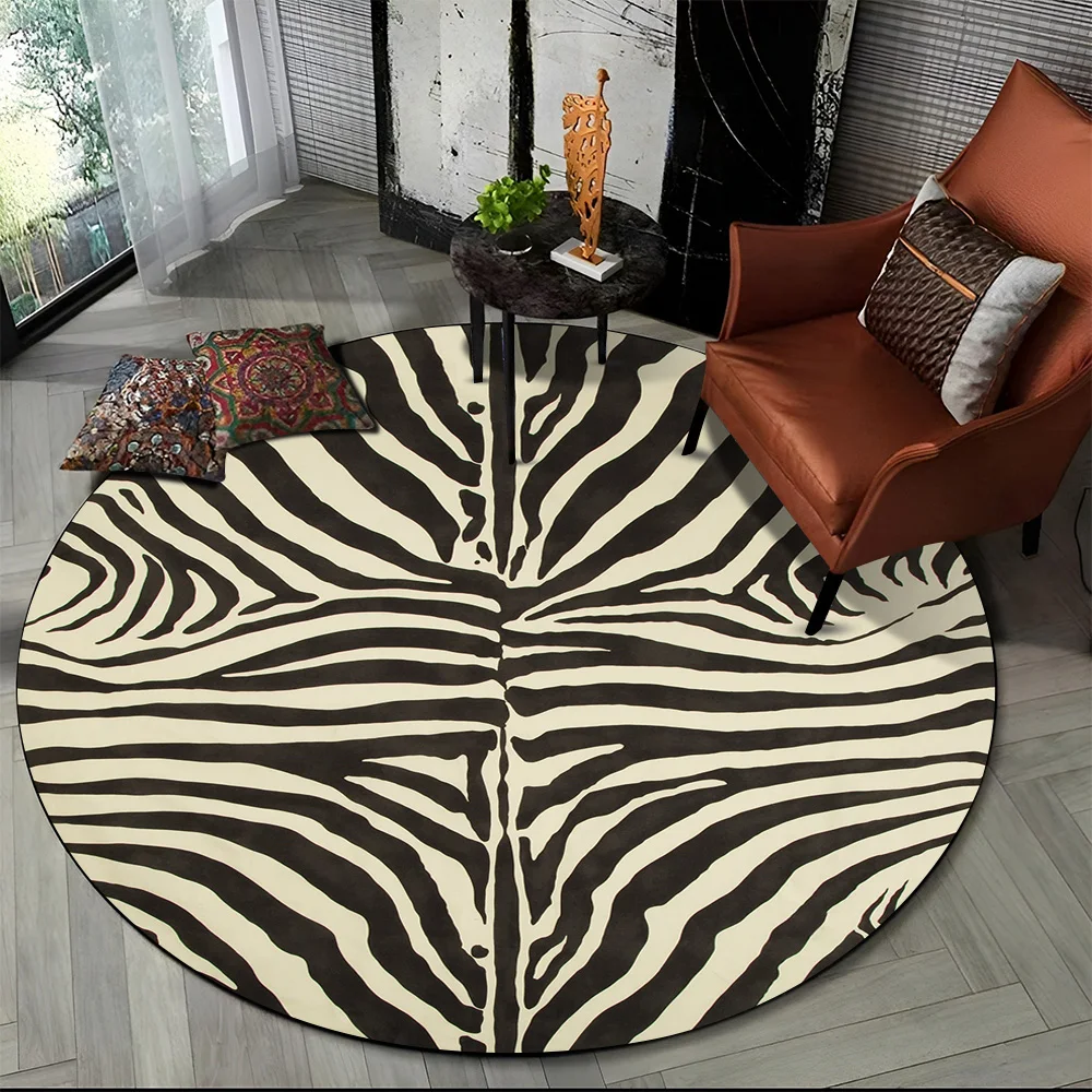 3D Colorful Zebra Stripe Print Pattern Round Carpet Rug for Living Room Bedroom Child Playroom Decor,Pet Area Rug Non-slip Mat