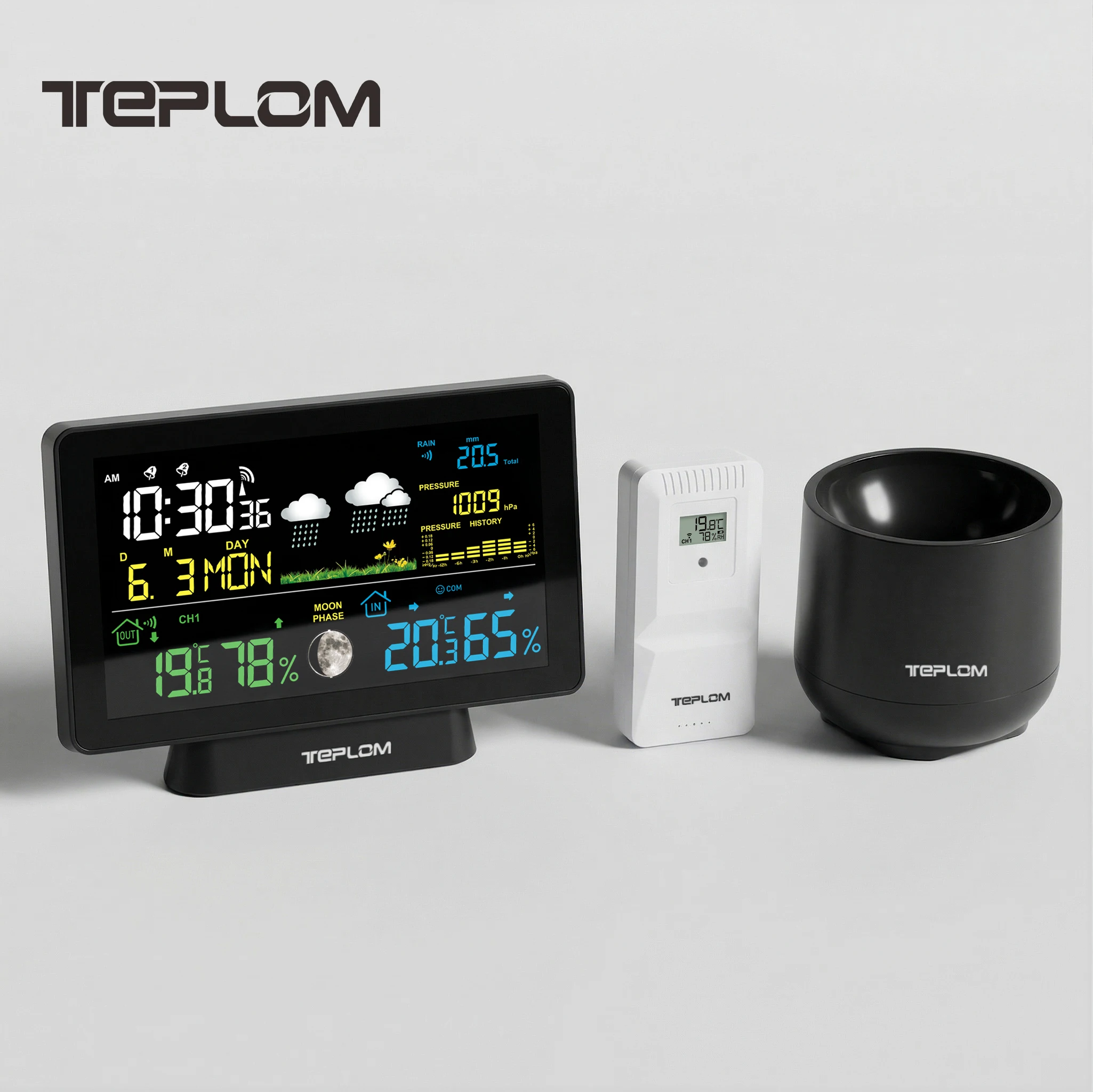 7-in-1 Drahtlose Wetterstation mit Außenthermometer und Hygrometersensor, großem 7,5-Zoll-Display, Regenmesser