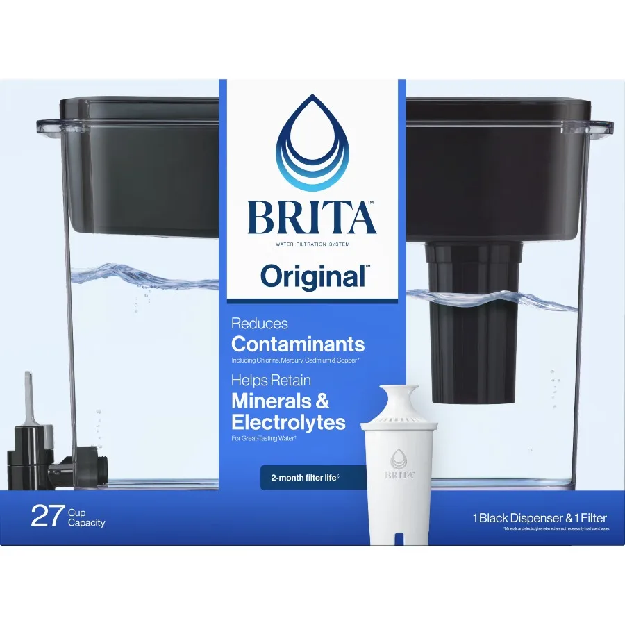 Brita 27 Cup Plastic Water Filtration Dispenser, Black, 1 Standard Brita Filter