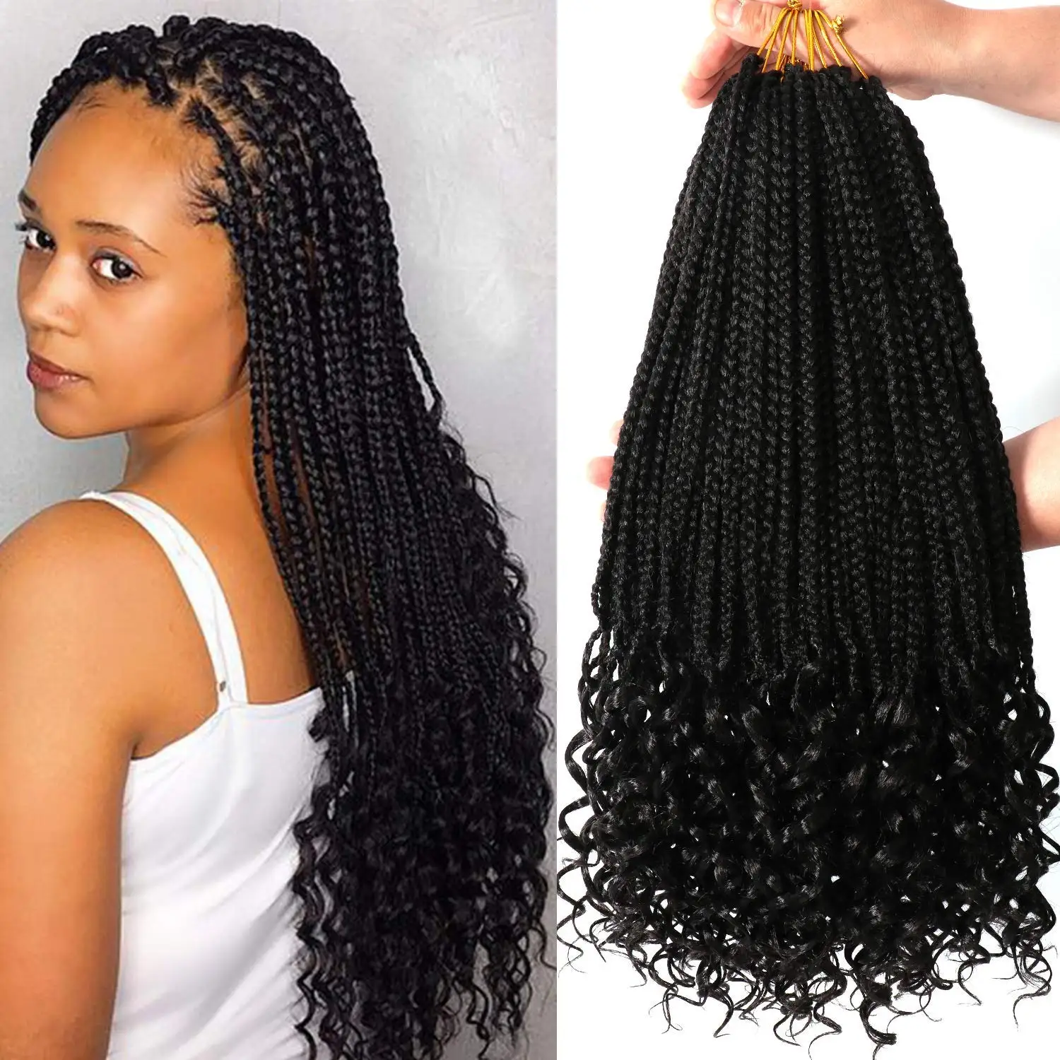 Pre‑Looped Boho Goddess Box Braids Crochet Hair 18 Inch Synthetic Braiding Hair Extensions For Women, Daily, Party, Festival Use